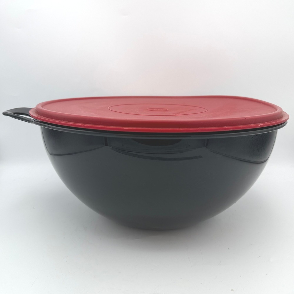 Vintage Tupperware Mixing Bowl 32 Cup Black Red 7.8L Kitchenware Retro‎ Picnic